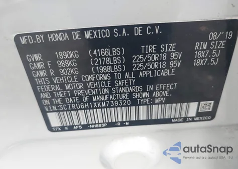 2019 Honda Hr-V Sport from USA, damaged, VIN 3CZRU6H1XKM739320